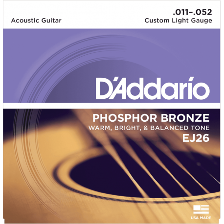 D ADDARIO jeu de cordes Acoustiques EJ26 P/BRONZE - Custom Light 11/52