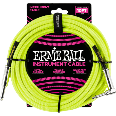 ERNIE BALL Jack/jack coudé 3m jaune fluo