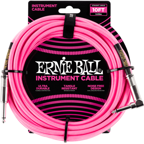 ERNIE BALL Jack/jack coudé 3m rose fluo