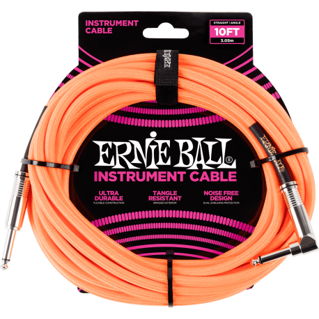 ERNIE BALL Jack/jack coudé 3m orange fluo