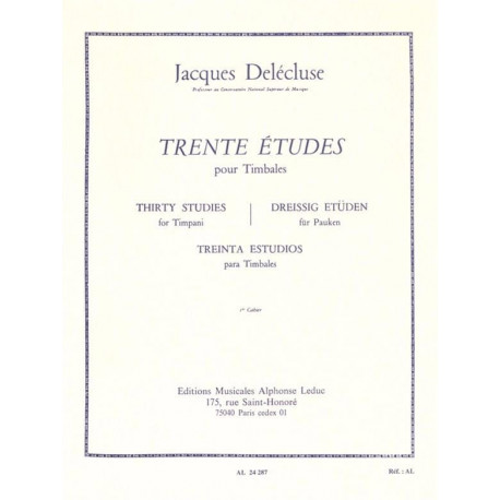 Jacques Delécluse 30 Etudes Volume 1 pour timbales