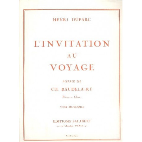 Henri Duparc Invitation Au Voyage. Voix Moyenne