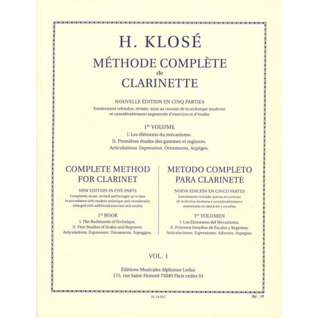 Hyacinthe Klosé Méthode Complète de Clarinette Volume 1